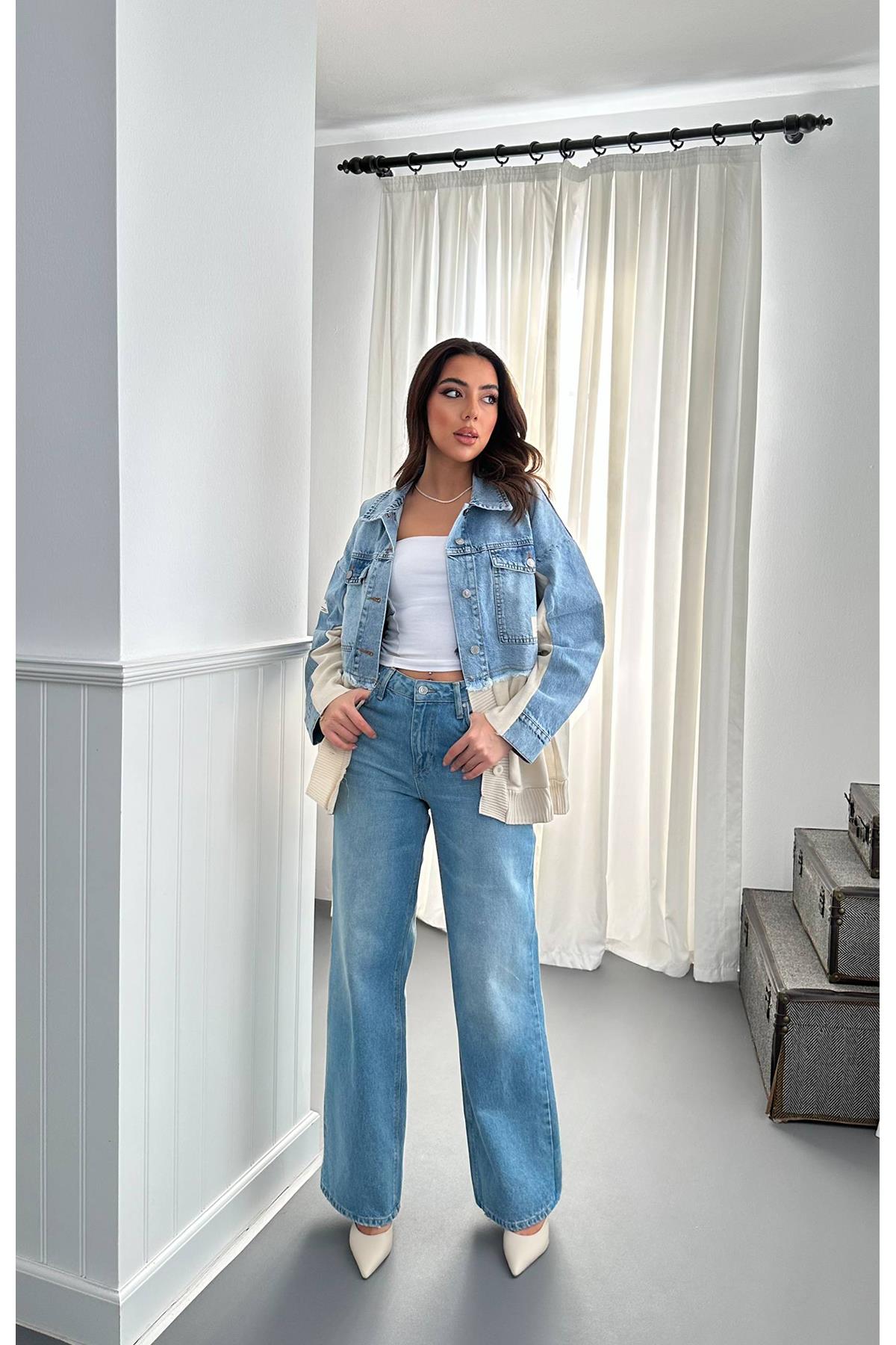 Toptan Mavi Triko Garnili Kot Ceket