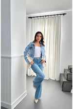 Toptan Mavi Triko Garnili Kot Ceket