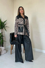 Toptan Siyah Deri Garnili Leopar Takım