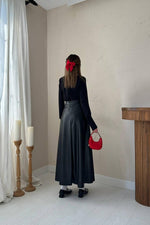 Toptan Siyah Deri Uzun Etek