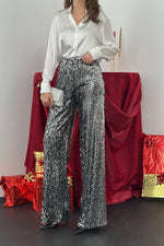 Toptan Siyah Gümüş Beli Lastikli Pullu Pantolon