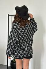 Toptan Siyah Polar Baklava Ekose Ceket