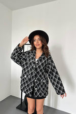 Toptan Siyah Polar Baklava Ekose Ceket