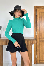 Toptan Yeşil Boğazlı Ve Örgülü Triko Kazak