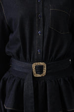 DANTELLİ KEMER DETAY DENİM ELBİSE - Lacivert