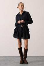 DANTELLİ KEMER DETAY DENİM ELBİSE - Lacivert