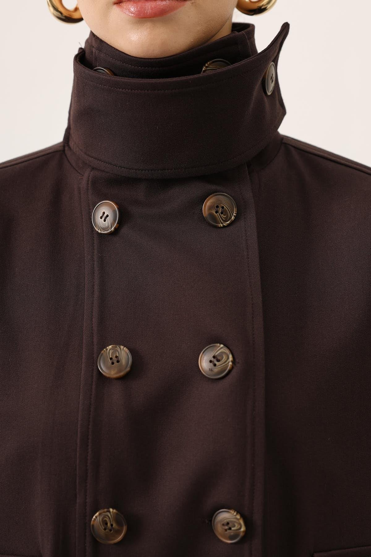 DÜĞMELİ KISA CEKET - Kahve