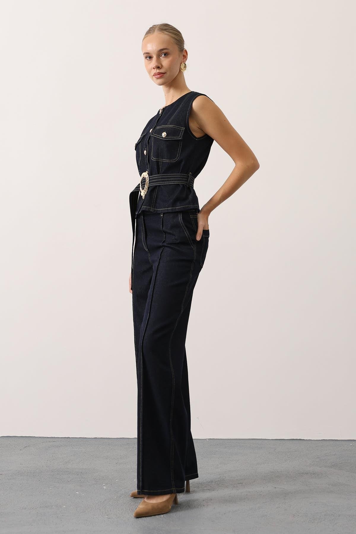 GOLD DETAYLI DENİM TAKIM - Lacivert