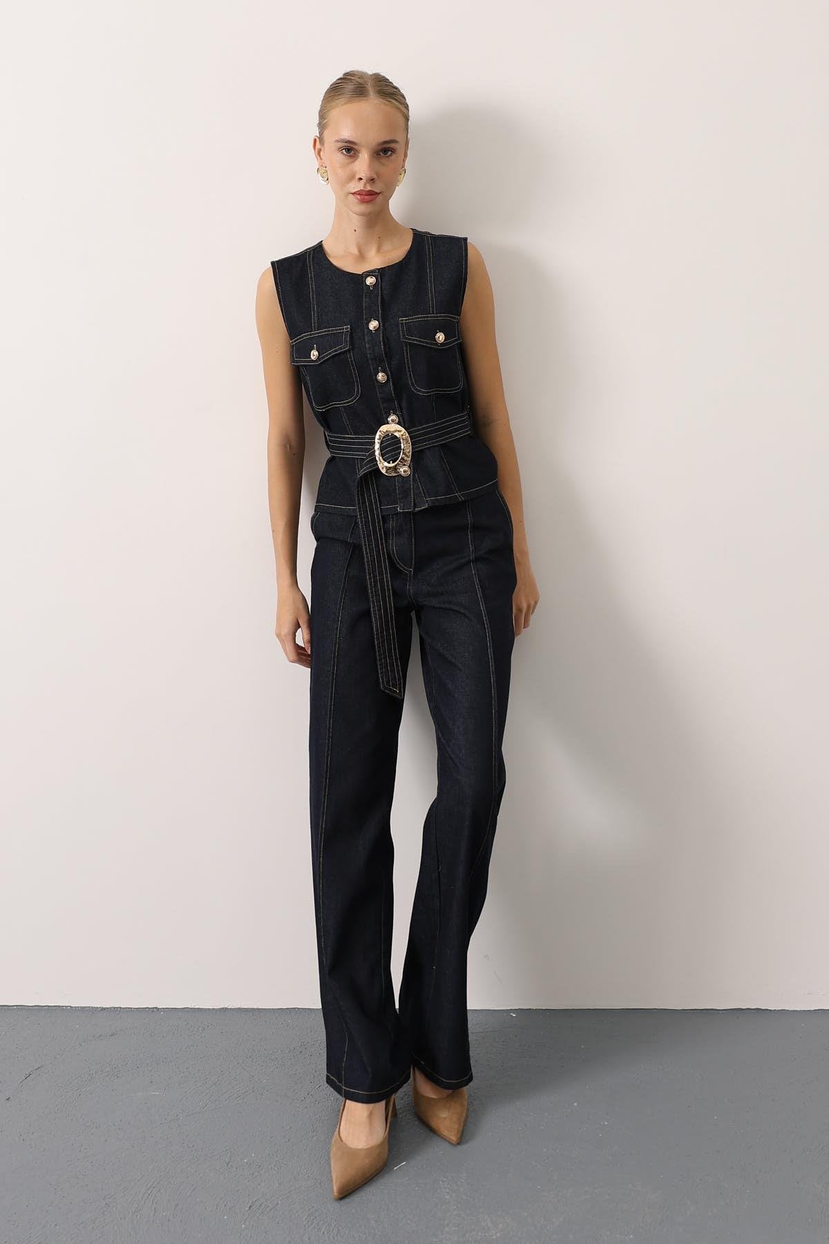 GOLD DETAYLI DENİM TAKIM - Lacivert