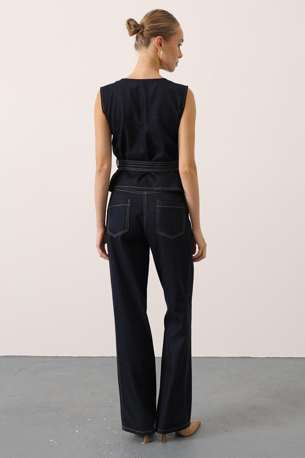 GOLD DETAYLI DENİM TAKIM - Lacivert