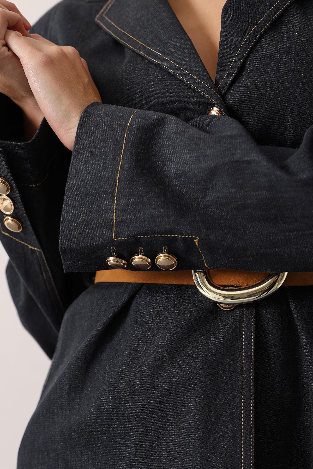 KEMERLİ FİT DENİM TAKIM - Lacivert