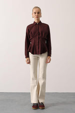 PİLELİ GOLD DETAYLI GÖMLEK - Bordo