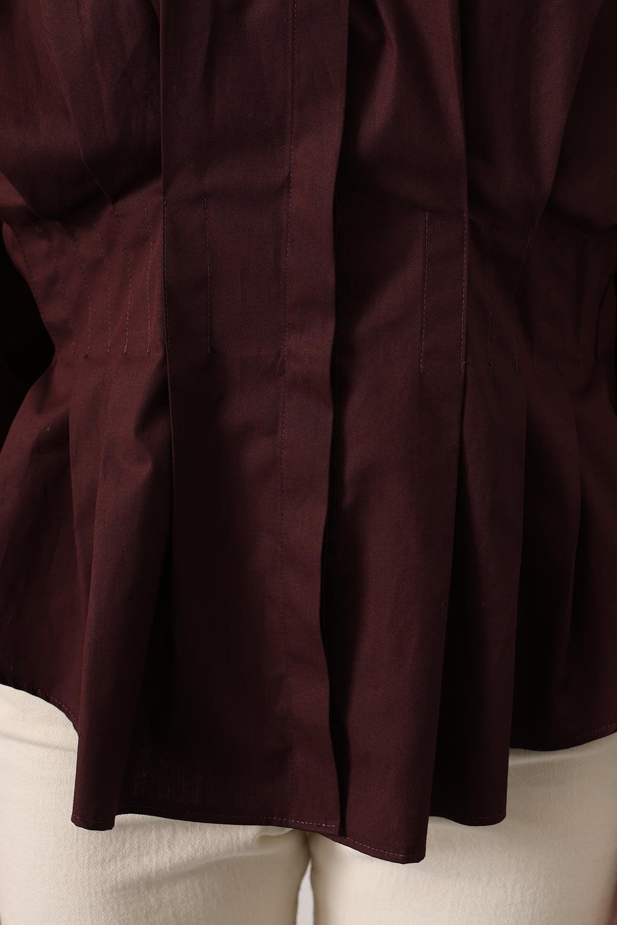 PİLELİ GOLD DETAYLI GÖMLEK - Bordo