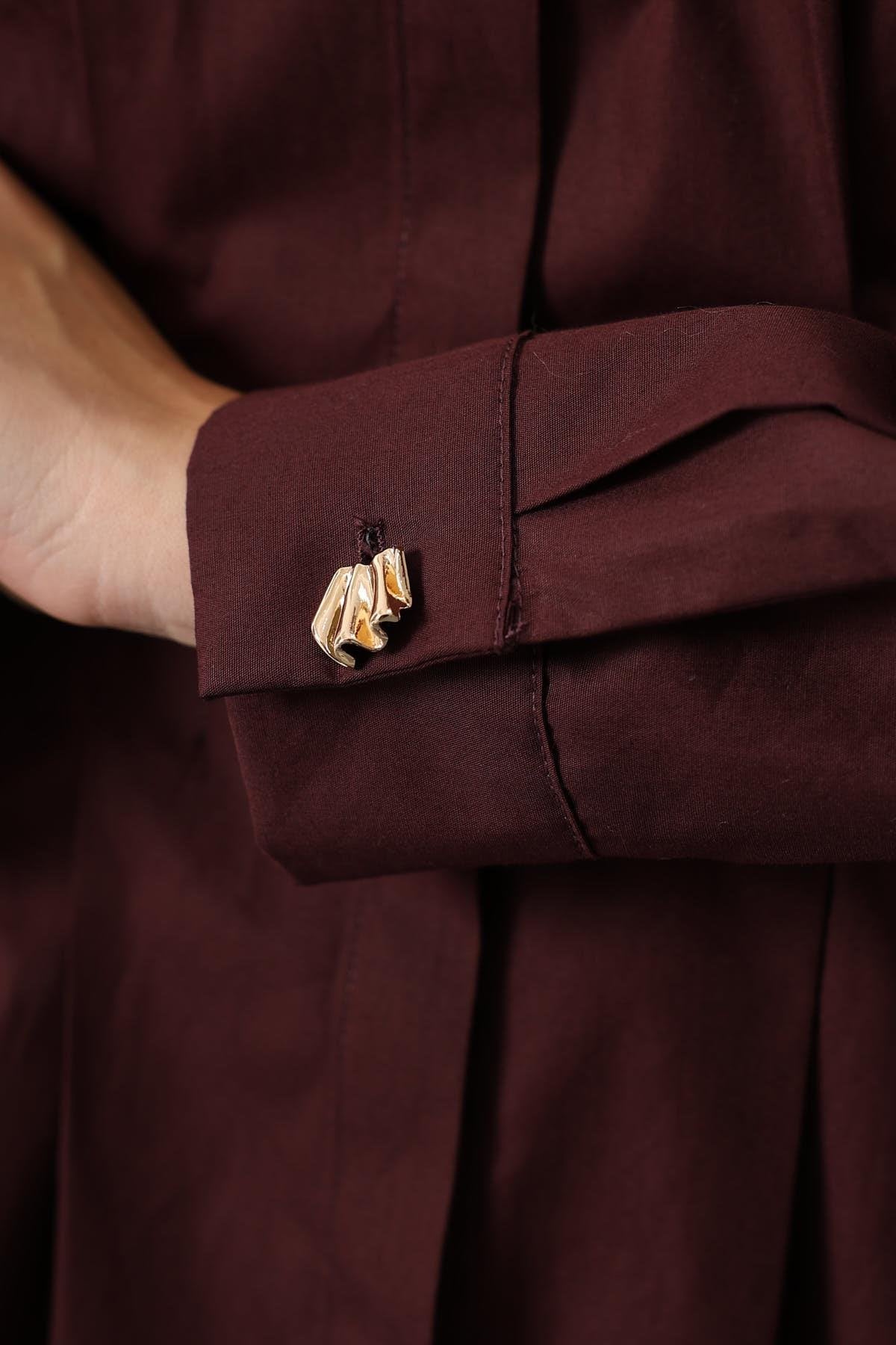 PİLELİ GOLD DETAYLI GÖMLEK - Bordo