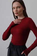 Uzun Kol Crop Top - Bordo