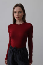 Uzun Kol Crop Top - Bordo