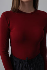 Uzun Kol Crop Top - Bordo
