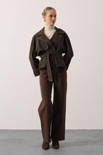 YIKAMA EFEKTLİ BAĞLAMALI DENİM CEKET - Kahve