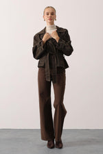 YIKAMA EFEKTLİ BAĞLAMALI DENİM CEKET - Kahve